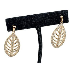 Leaf Diamond Earrings 14k Rose Gold Pave 0.50ctw Women's Dangle Estate Jewelry